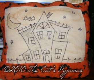 Stitched Haunted House pillow